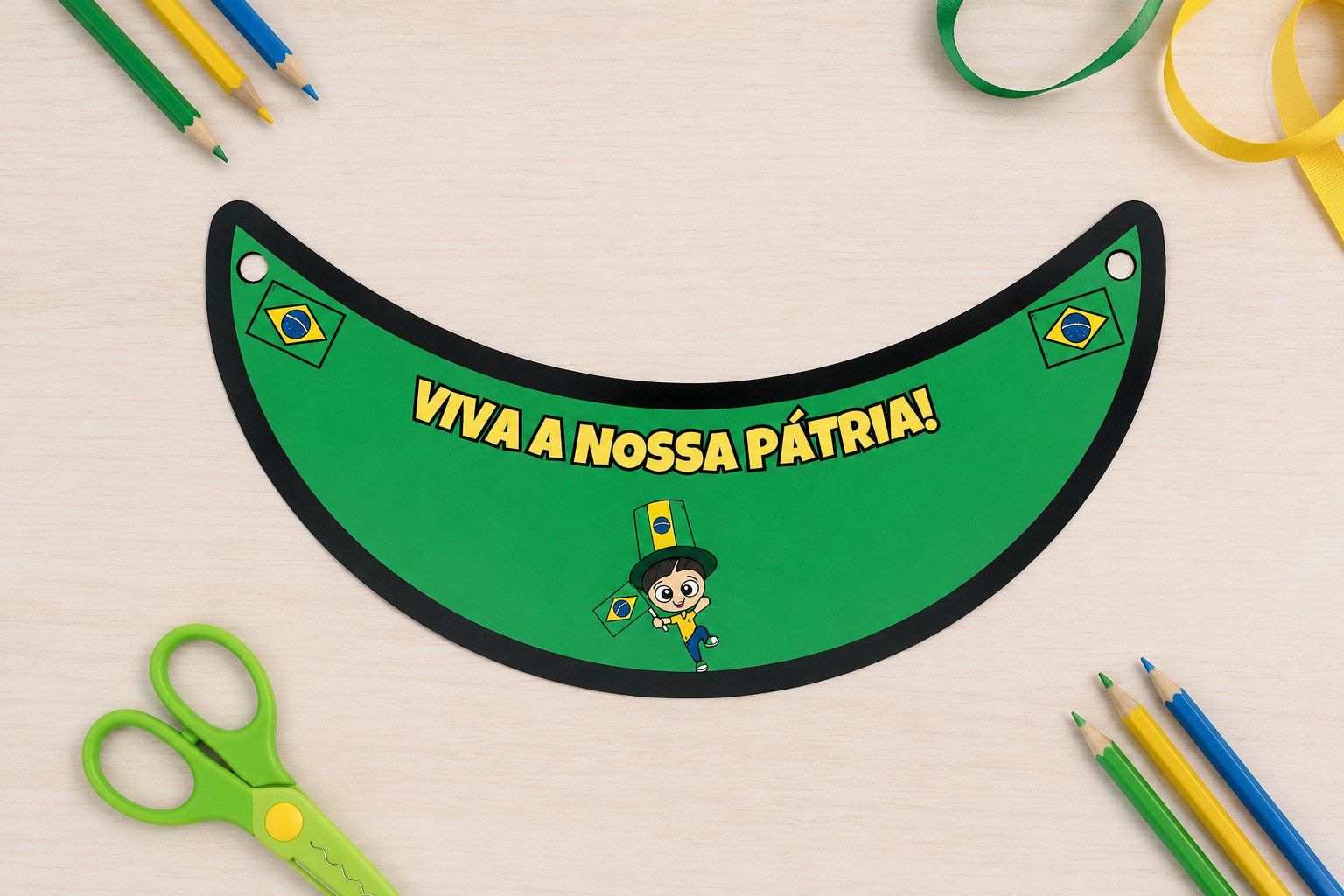 Viseira da Independência inteira sobre uma mesa pedagógica